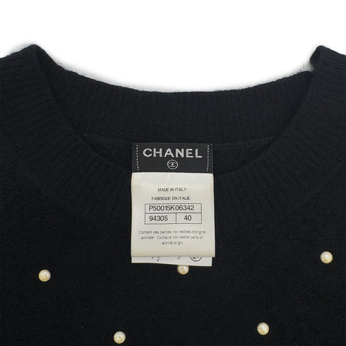 CHANEL KNIT LONG SLEEVE TOPS FAUX PEARL BLACK MOHAIR 40 P50 RTW 90291464