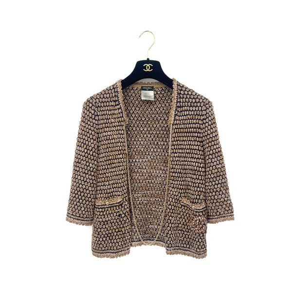 CHANEL COCO BUTTON CARDIGAN 2011 S/S COLLECTION BY KARL LAGERFELD CHAMPAGNE GOLD LAYON 34 P40 RTW 90291466