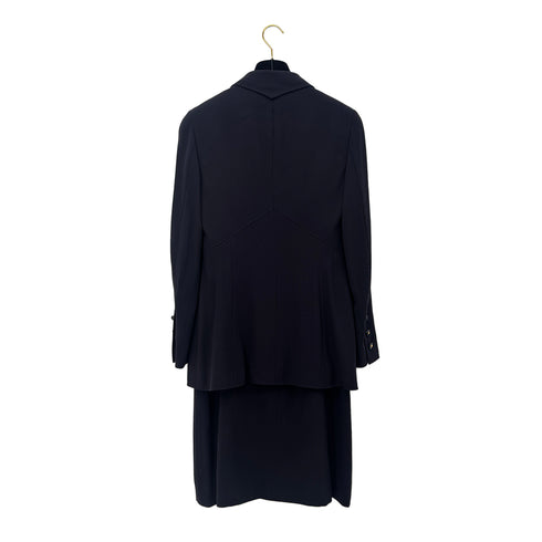 CHANEL VINTAGE SUIT JACKET SKIRT SET LOGO BUTTON NAVY WOOL 40 97P RTW 90291468