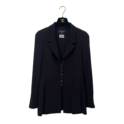 CHANEL VINTAGE SUIT JACKET SKIRT SET LOGO BUTTON NAVY WOOL 40 97P RTW 90291468