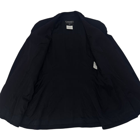 CHANEL VINTAGE SUIT JACKET SKIRT SET LOGO BUTTON NAVY WOOL 40 97P RTW 90291468