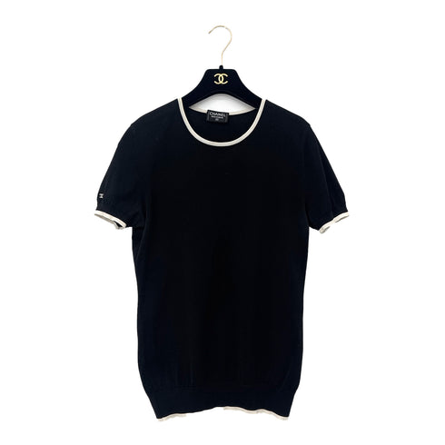 CHANEL SHORT SLEEVE TOPS COCOMARK BICOLOR BLACK WHITE COTTON 42 RTW 90291469
