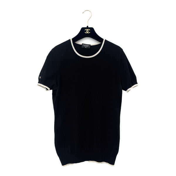 CHANEL SHORT SLEEVE TOPS COCOMARK BICOLOR BLACK WHITE COTTON 42 RTW 90291469