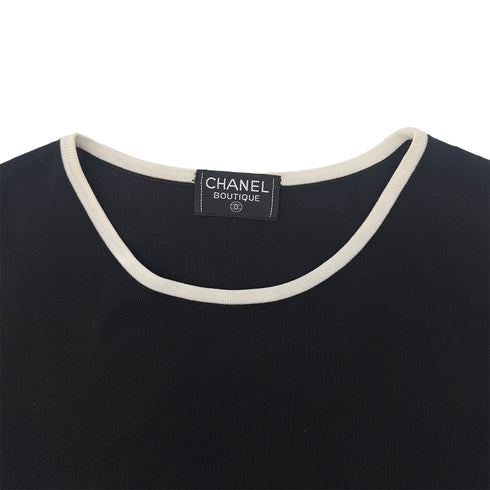 CHANEL SHORT SLEEVE TOPS COCOMARK BICOLOR BLACK WHITE COTTON 42 RTW 90291469