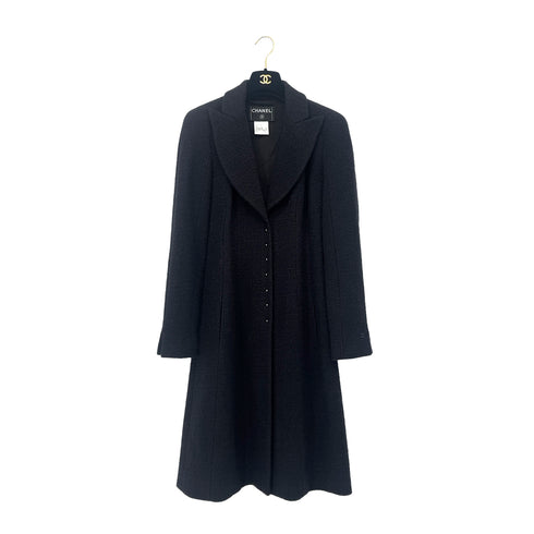 CHANEL COCOMARK LONG TWEED COAT BLACK COTTON 38 02A RTW 90291470