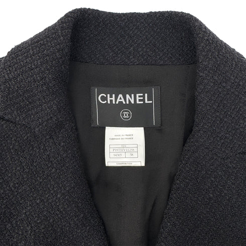 CHANEL COCOMARK LONG TWEED COAT BLACK COTTON 38 02A RTW 90291470