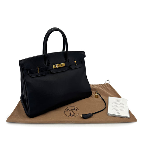 HERMES BIRKIN 35 BLACK VEAU GULLIVER HAND BAG □A GHW 90291876 - PURPOSE