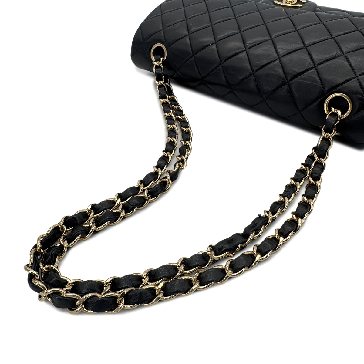 CHANEL VINTAGE CLASSIC FLAP MEDIUM CHAIN SHOULDER BAG BLACK LAMB SKIN 90291879