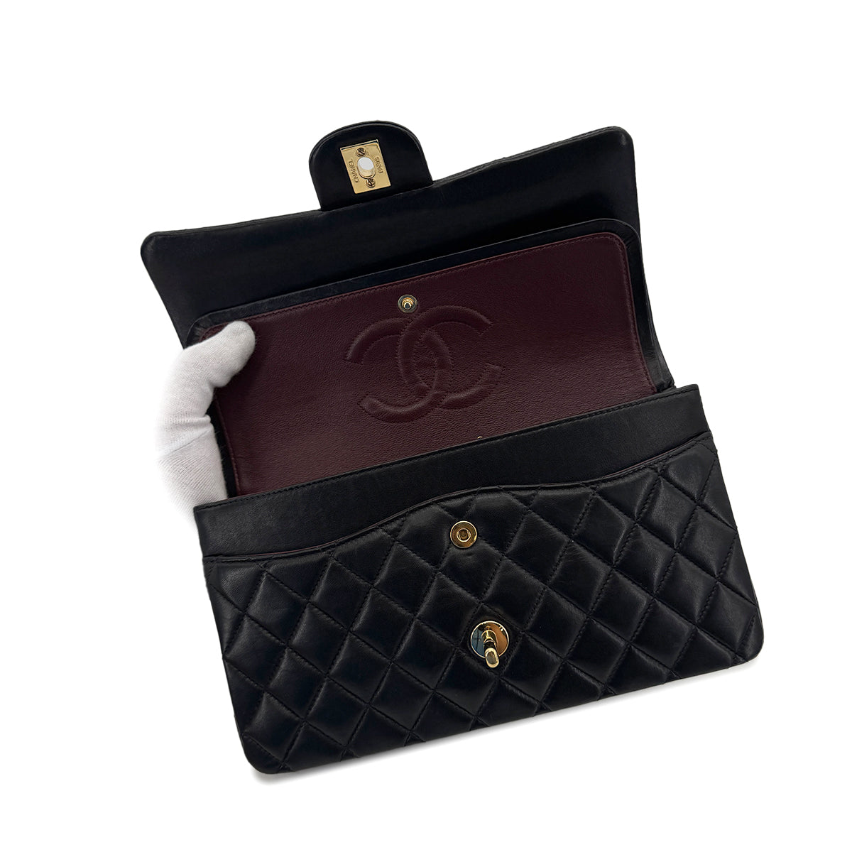 CHANEL VINTAGE CLASSIC FLAP MEDIUM CHAIN SHOULDER BAG BLACK LAMB SKIN 90291879