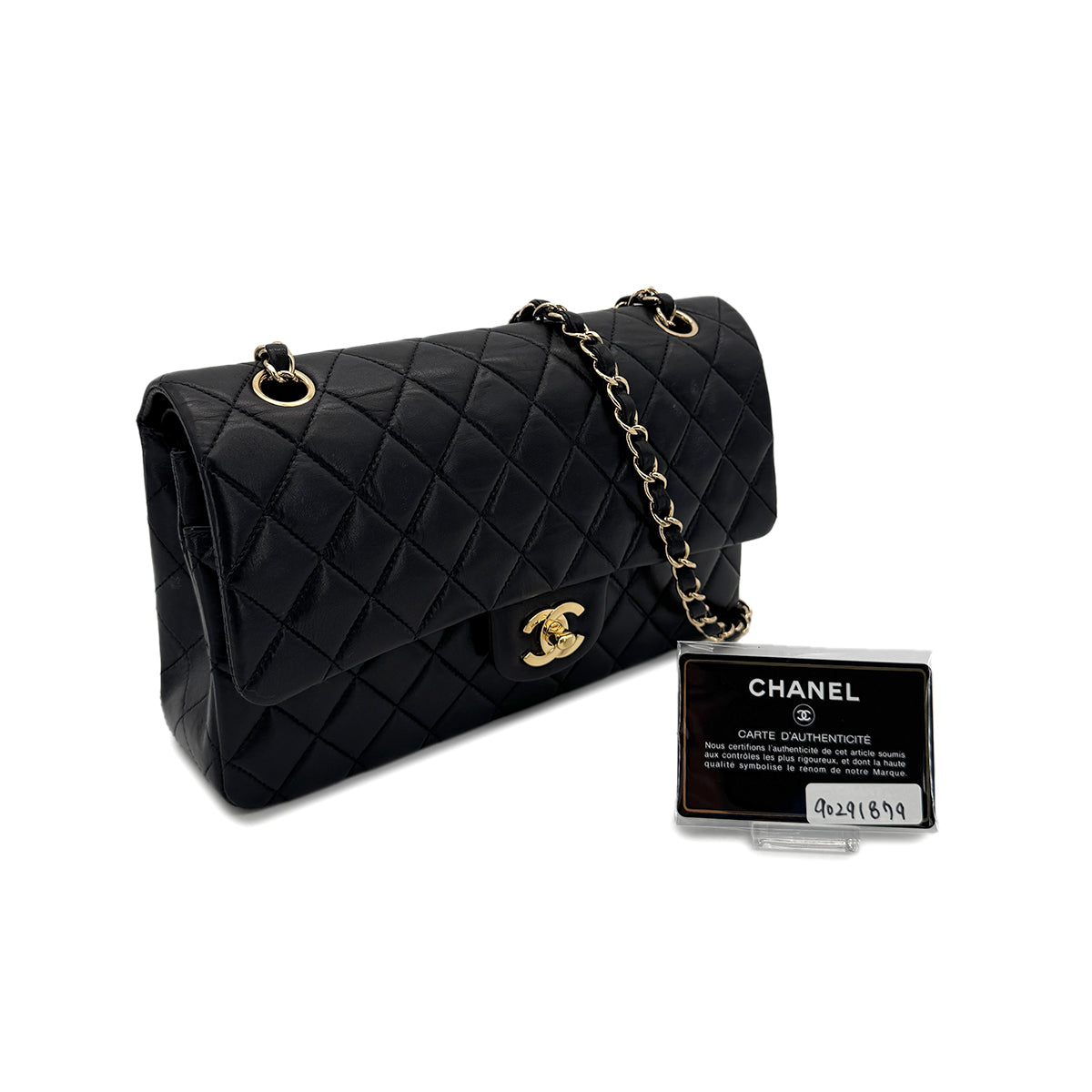 CHANEL VINTAGE CLASSIC FLAP MEDIUM CHAIN SHOULDER BAG BLACK LAMB SKIN 90291879