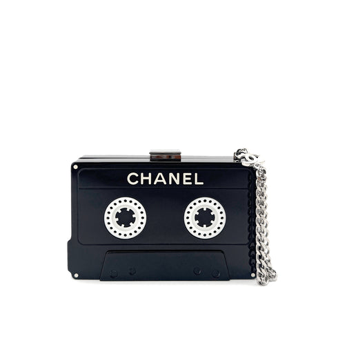 CHANEL CASSETTE TAPE MOTIF CLUTCH BAG BLACK PLASTIC 04P 90291880