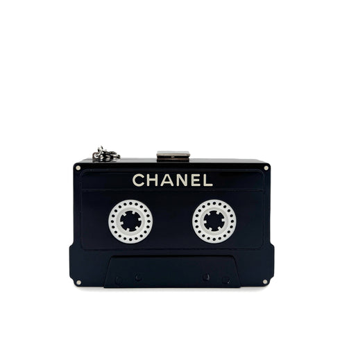 CHANEL CASSETTE TAPE MOTIF CLUTCH BAG BLACK PLASTIC 04P 90291880