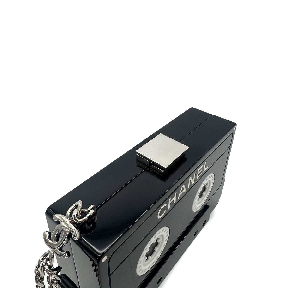 CHANEL CASSETTE TAPE MOTIF CLUTCH BAG BLACK PLASTIC 04P 90291880