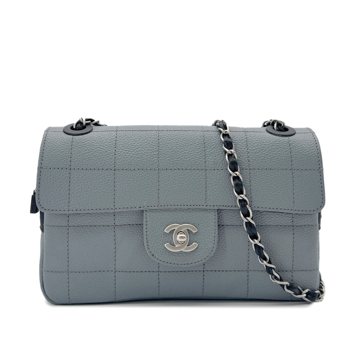 CHANEL VINTAGE CHOCOLATE BAR SPORTS LINE CHAIN SHOULDER BAG GRAY CAVIAR SKIN 90291881