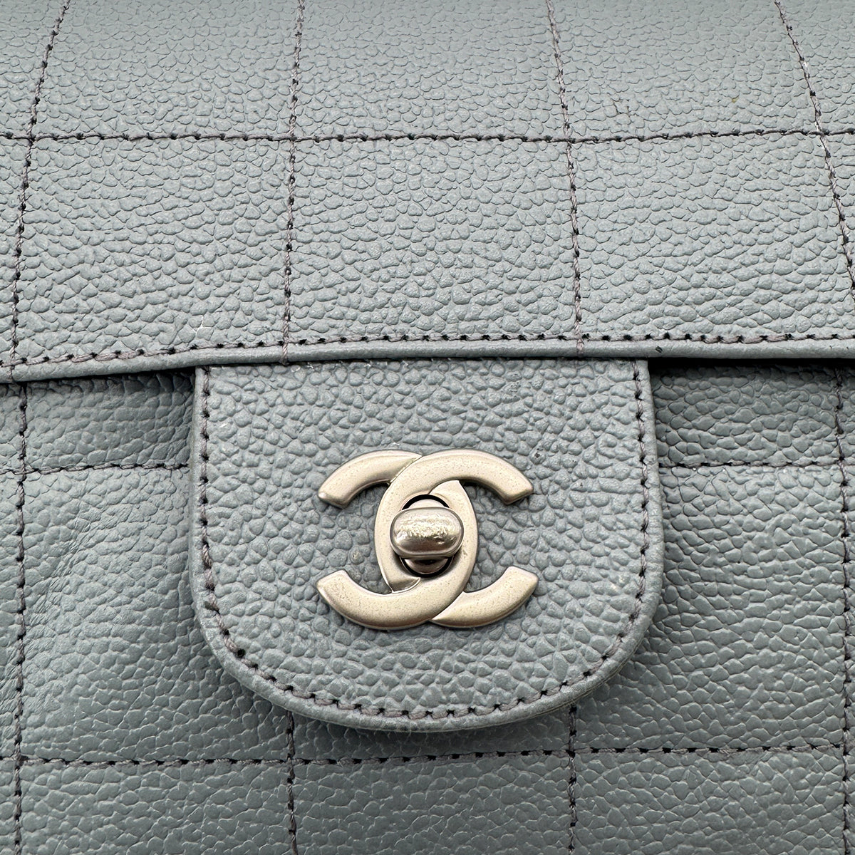 CHANEL VINTAGE CHOCOLATE BAR SPORTS LINE CHAIN SHOULDER BAG GRAY CAVIAR SKIN 90291881