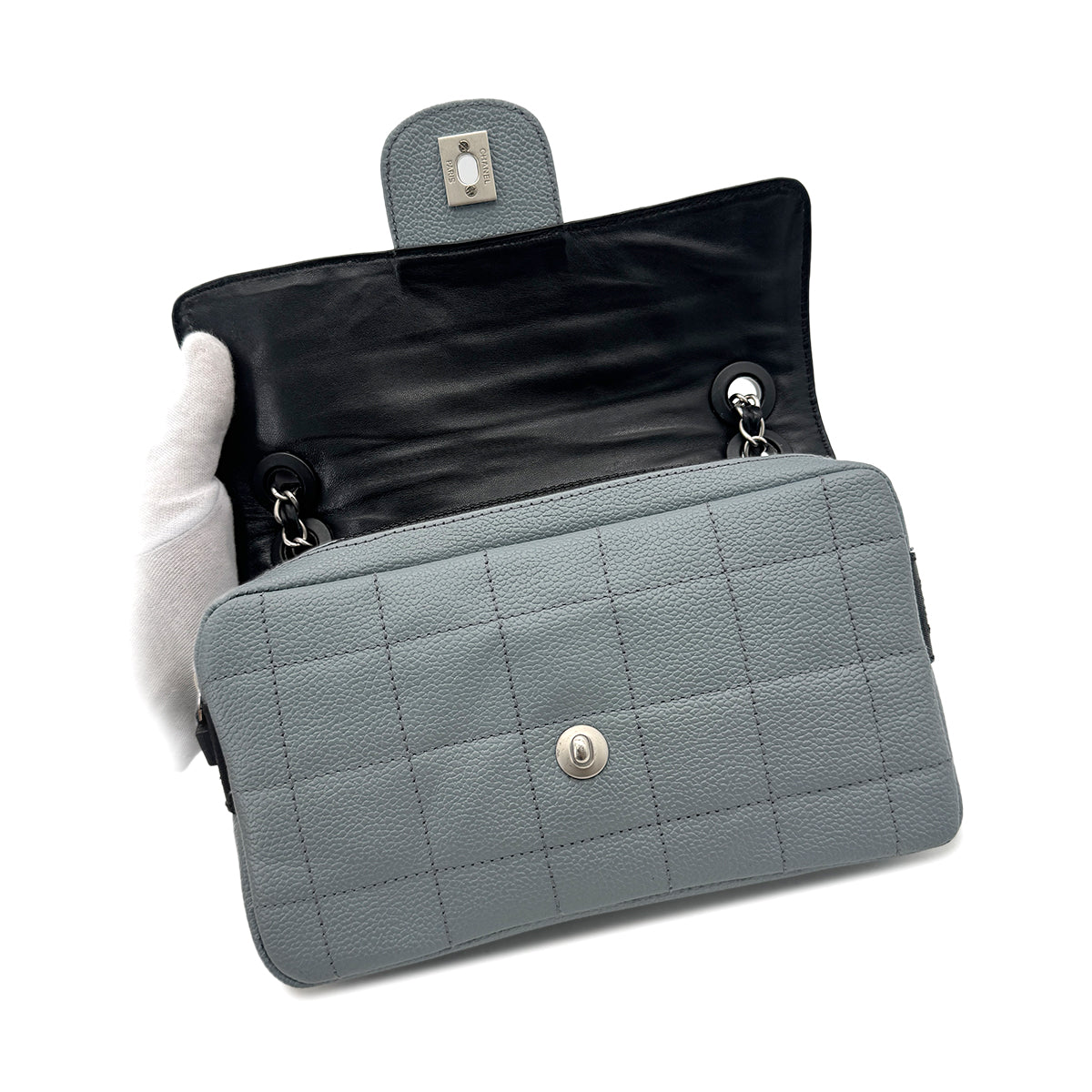 CHANEL VINTAGE CHOCOLATE BAR SPORTS LINE CHAIN SHOULDER BAG GRAY CAVIAR SKIN 90291881