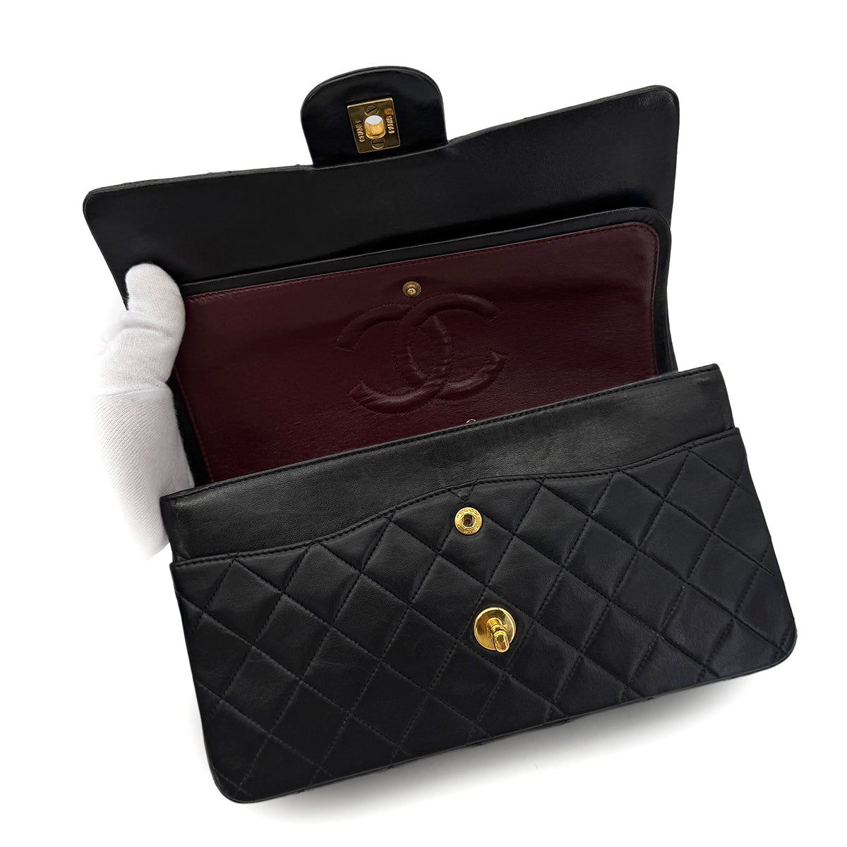 CHANEL VINTAGE CLASSIC FLAP MEDIUM CHAIN SHOULDER BAG BLACK LAMB SKIN 90291882