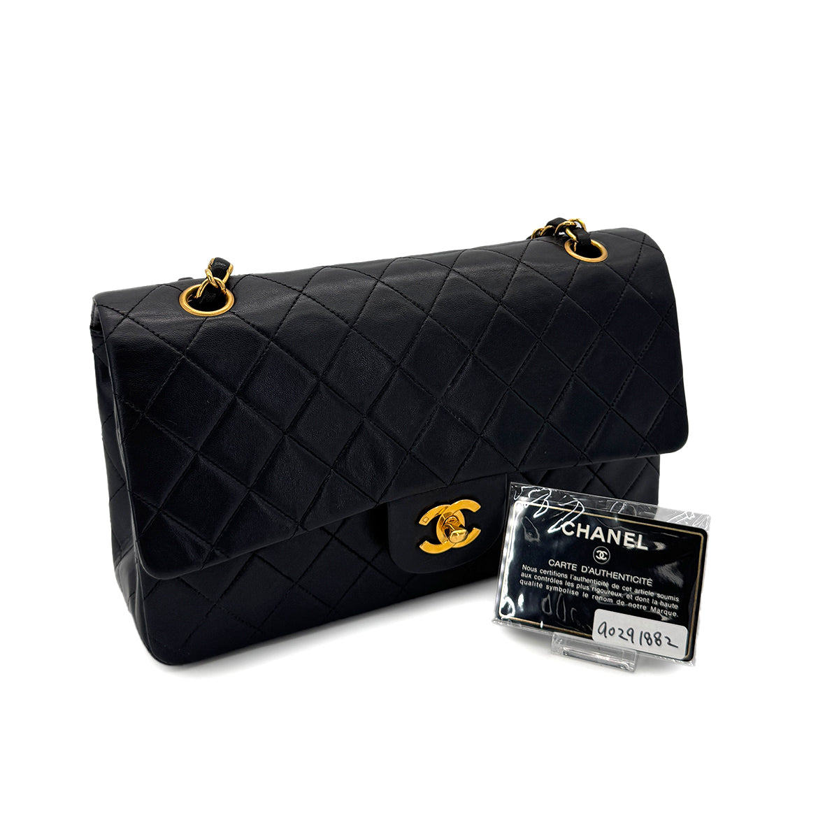 CHANEL VINTAGE CLASSIC FLAP MEDIUM CHAIN SHOULDER BAG BLACK LAMB SKIN 90291882
