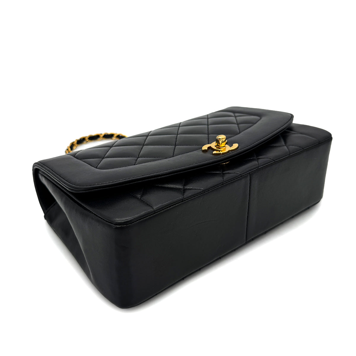 CHANEL VINTAGE DIANA MEDIUM CHAIN SHOULDER BAG BLACK LAMB SKIN 90291883