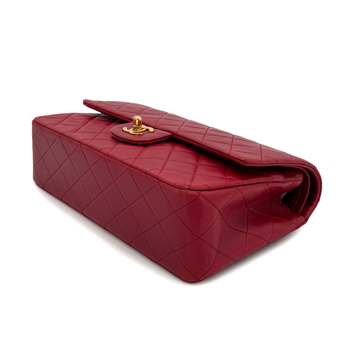 CHANEL VINTAGE CLASSIC FLAP MEDIUM CHAIN SHOULDER BAG RED LAMB SKIN 90291884