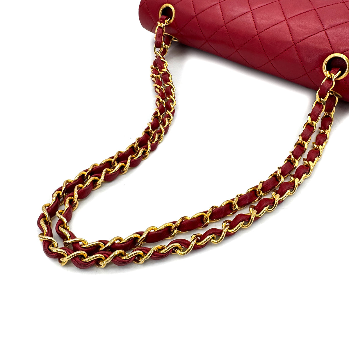 CHANEL VINTAGE CLASSIC FLAP MEDIUM CHAIN SHOULDER BAG RED LAMB SKIN 90291884