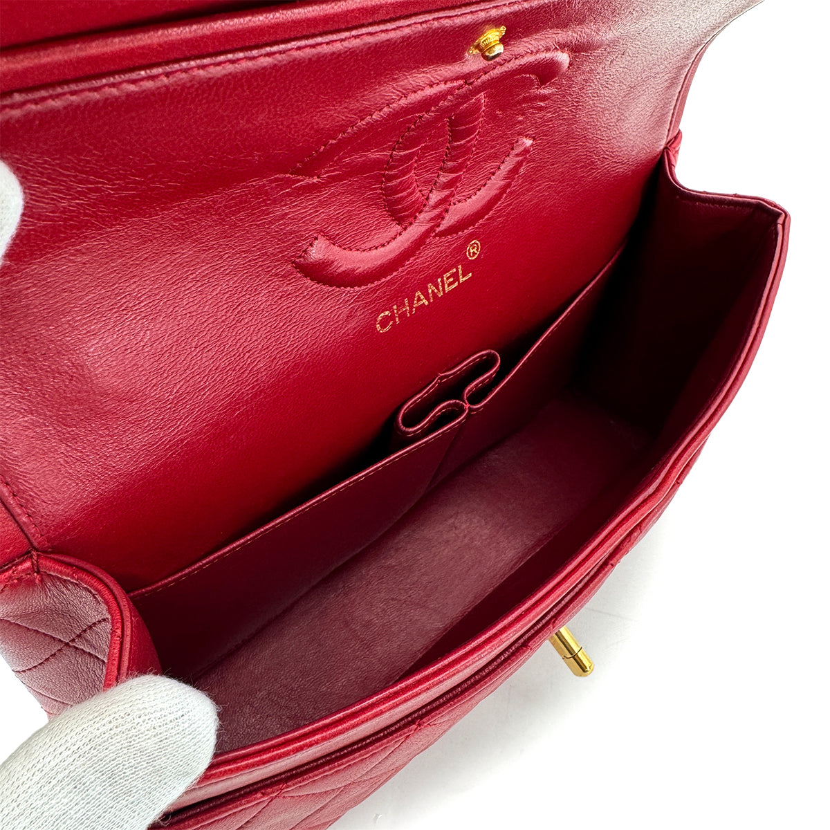 CHANEL VINTAGE CLASSIC FLAP MEDIUM CHAIN SHOULDER BAG RED LAMB SKIN 90291884