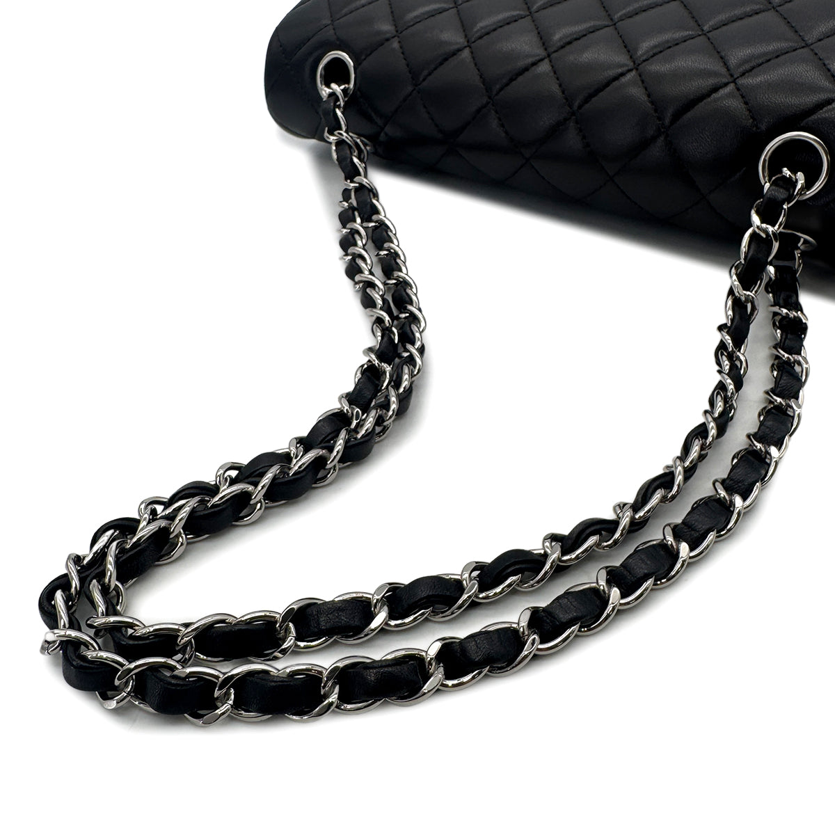 CHANEL CLASSIC FLAP MEDIUM CHAIN SHOULDER BAG BLACK LAMB SKIN 90291885
