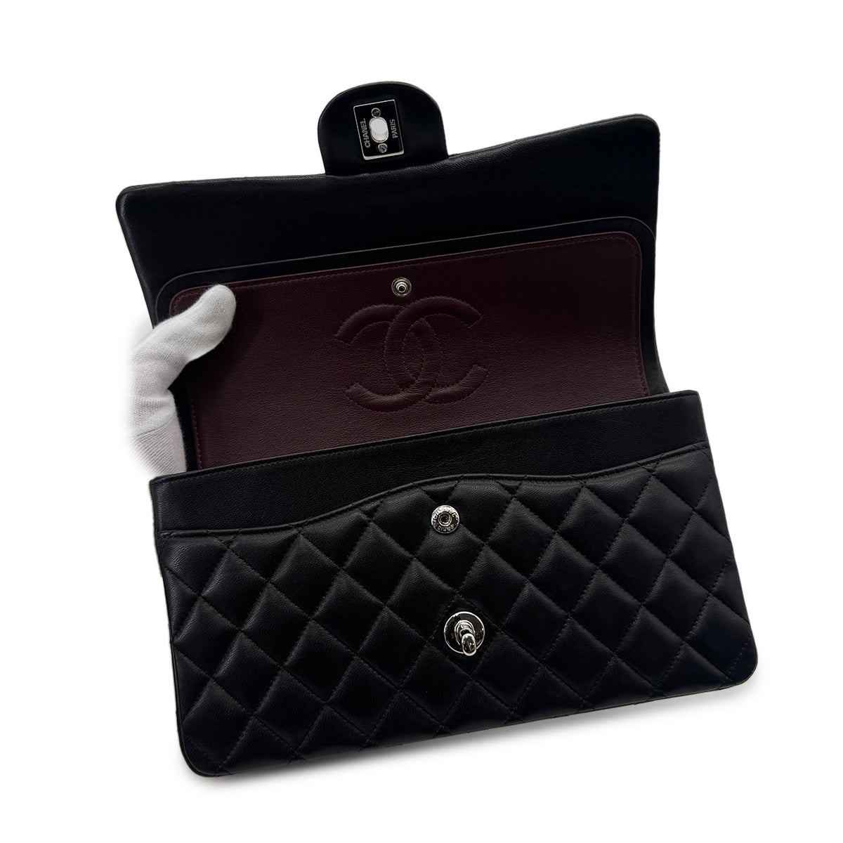 CHANEL CLASSIC FLAP MEDIUM CHAIN SHOULDER BAG BLACK LAMB SKIN 90291885
