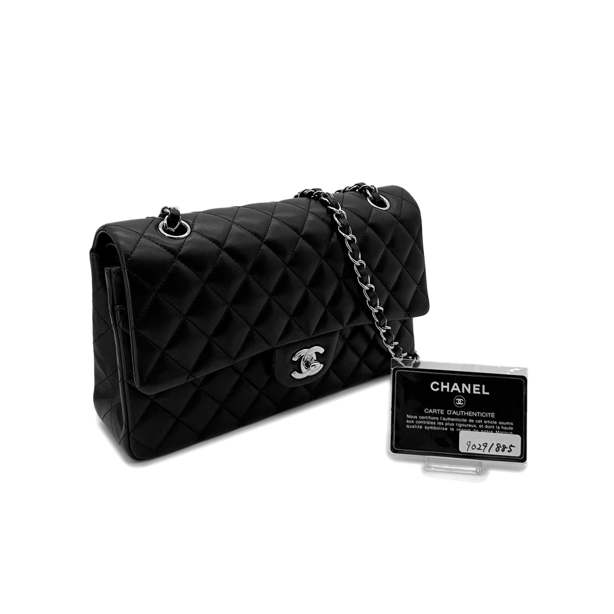 CHANEL CLASSIC FLAP MEDIUM CHAIN SHOULDER BAG BLACK LAMB SKIN 90291885