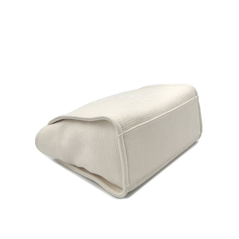 CHANEL DEAUVILLE MM 31 RUE CAMBON CHAIN TOTE BAG LOGO COCOMARK IVORY CANVAS LEATHER 90291886 - PURPOSE