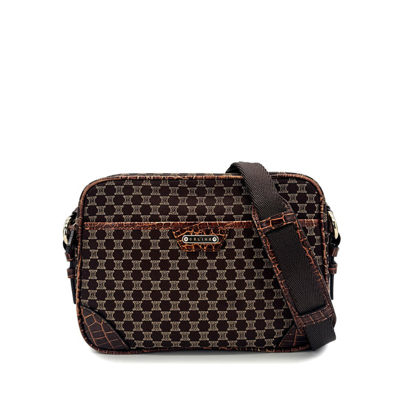 CELINE VINTAGE MACADAM SHOULDER BAG BROWN CANVAS LEATHER 90291887