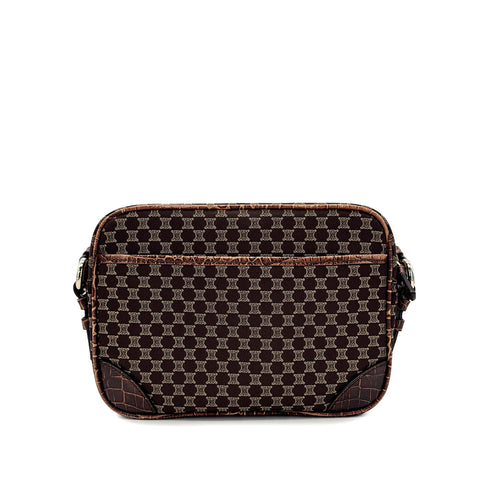 CELINE VINTAGE MACADAM SHOULDER BAG BROWN CANVAS LEATHER 90291887