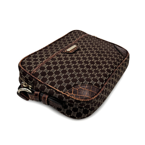 CELINE VINTAGE MACADAM SHOULDER BAG BROWN CANVAS LEATHER 90291887