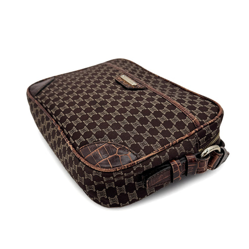 CELINE VINTAGE MACADAM SHOULDER BAG BROWN CANVAS LEATHER 90291887