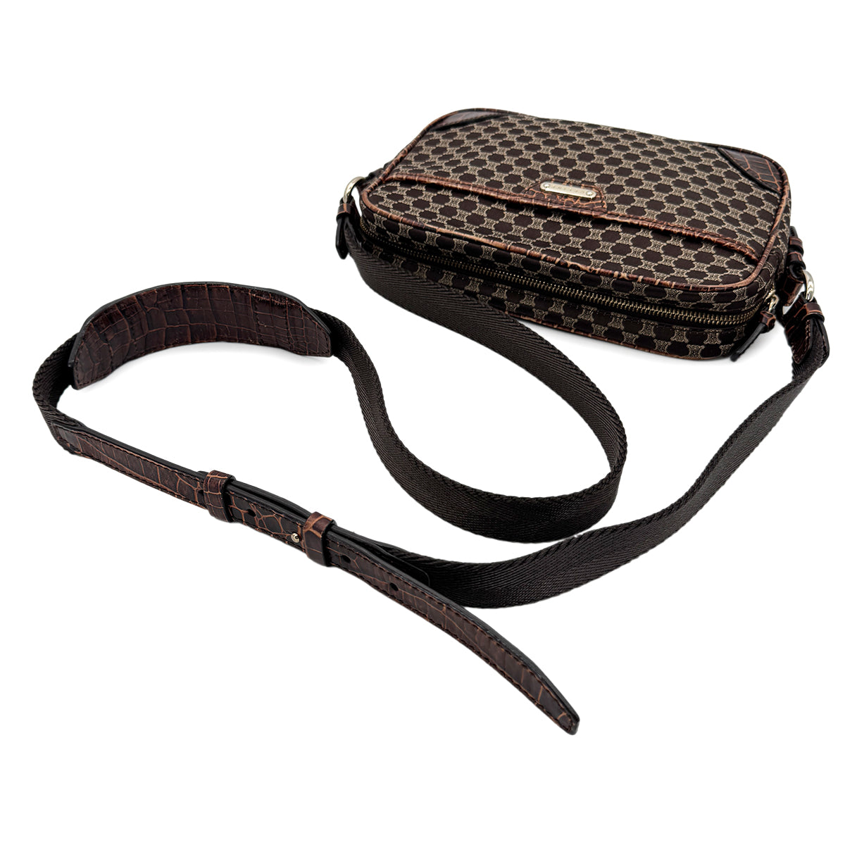 CELINE VINTAGE MACADAM SHOULDER BAG BROWN CANVAS LEATHER 90291887