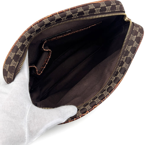 CELINE VINTAGE MACADAM SHOULDER BAG BROWN CANVAS LEATHER 90291887