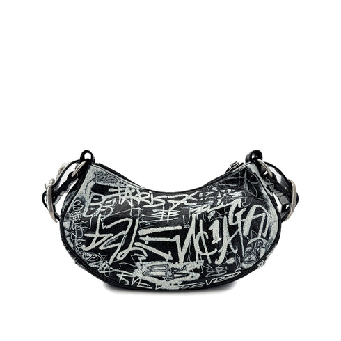 BALENCIAGA LE CAGOLE XS SHOULDER BAG BLACK WHITE LEATHER 90291890