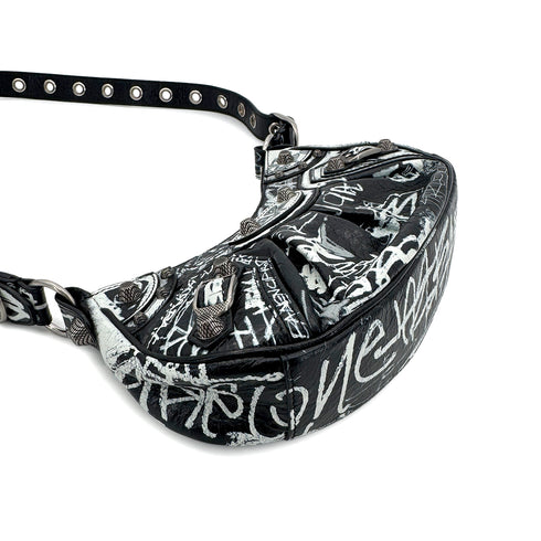 BALENCIAGA LE CAGOLE XS SHOULDER BAG BLACK WHITE LEATHER 90291890