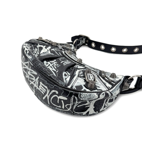 BALENCIAGA LE CAGOLE XS SHOULDER BAG BLACK WHITE LEATHER 90291890