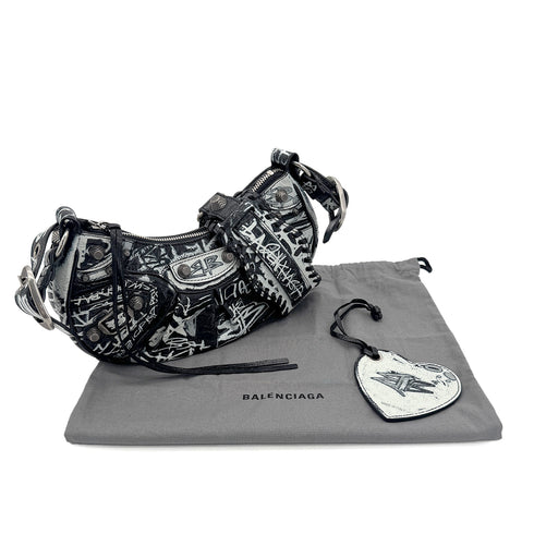 BALENCIAGA LE CAGOLE XS SHOULDER BAG BLACK WHITE LEATHER 90291890