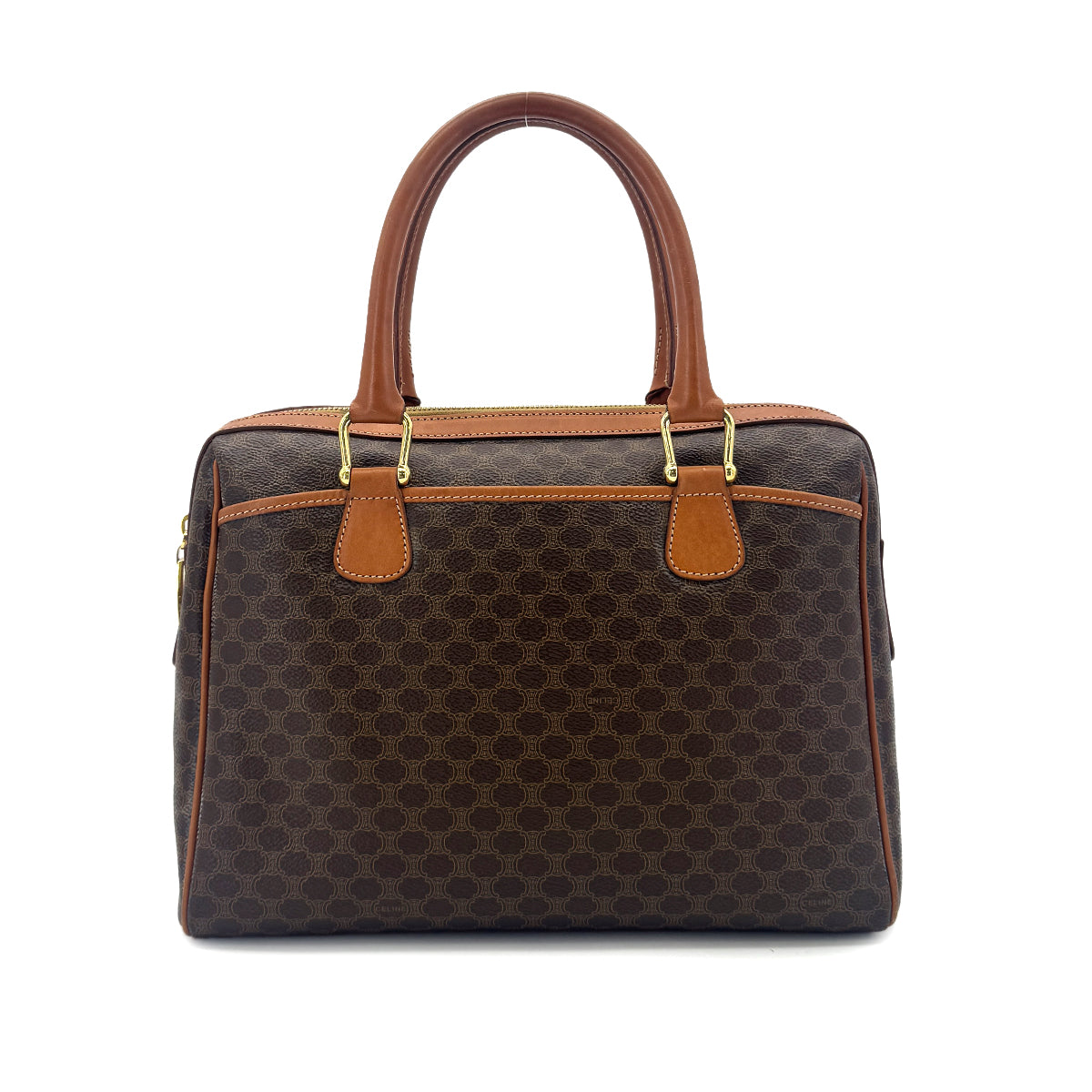 CELINE VINTAGE MACADAM HAND BOSTON BAG PVC LEATHER BROWN 90291894