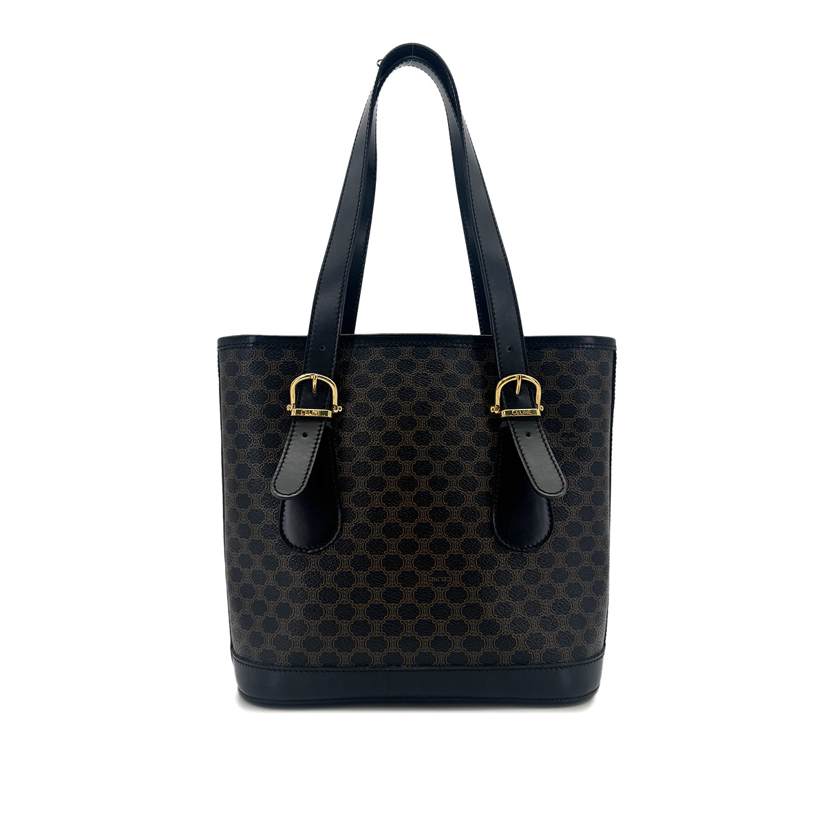 CELINE VINTAGE MACADAM TOTE SHOULDER BAG BLACK LEATHER PVC 90291898