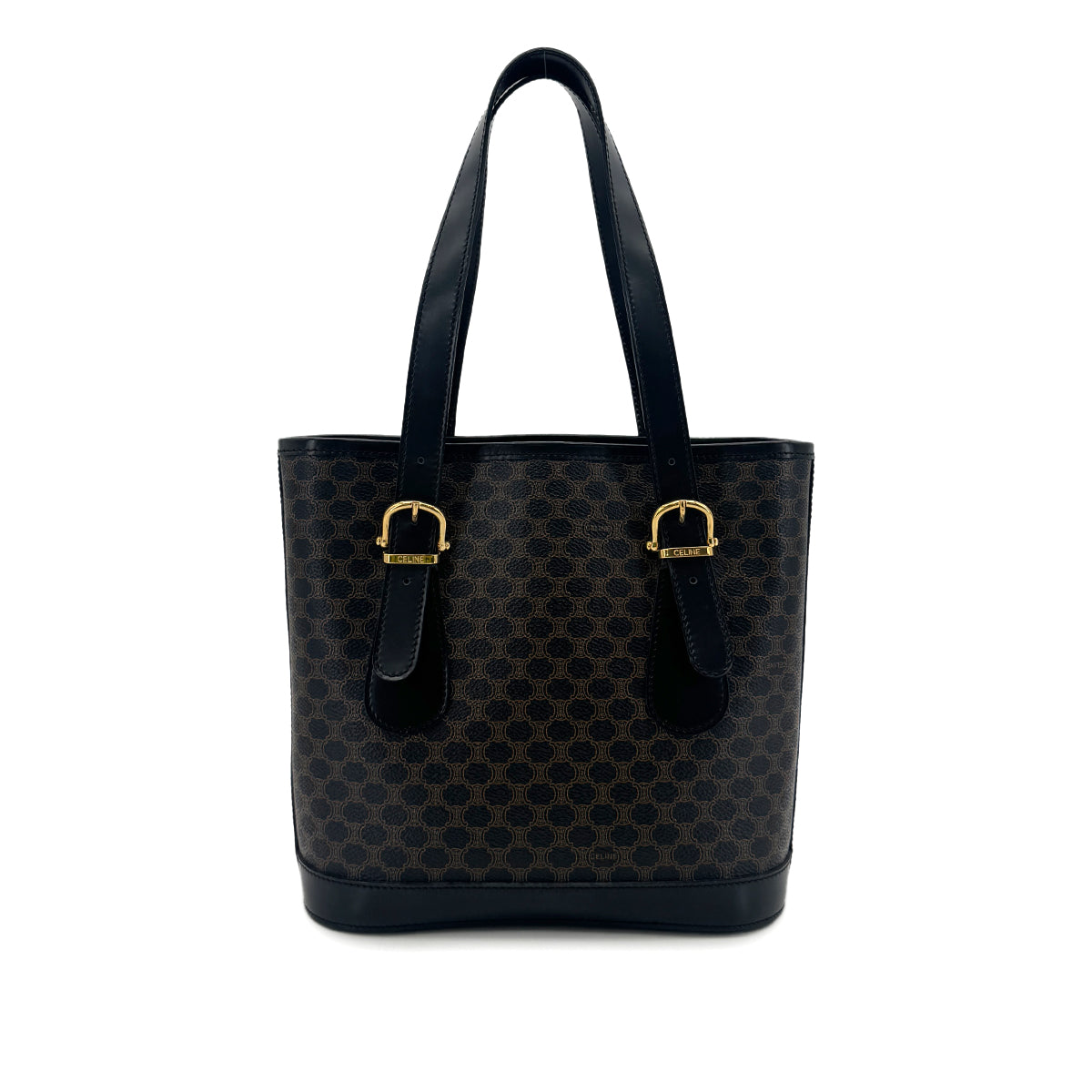 CELINE VINTAGE MACADAM TOTE BAG BLACK LEATHER PVC 90291898
