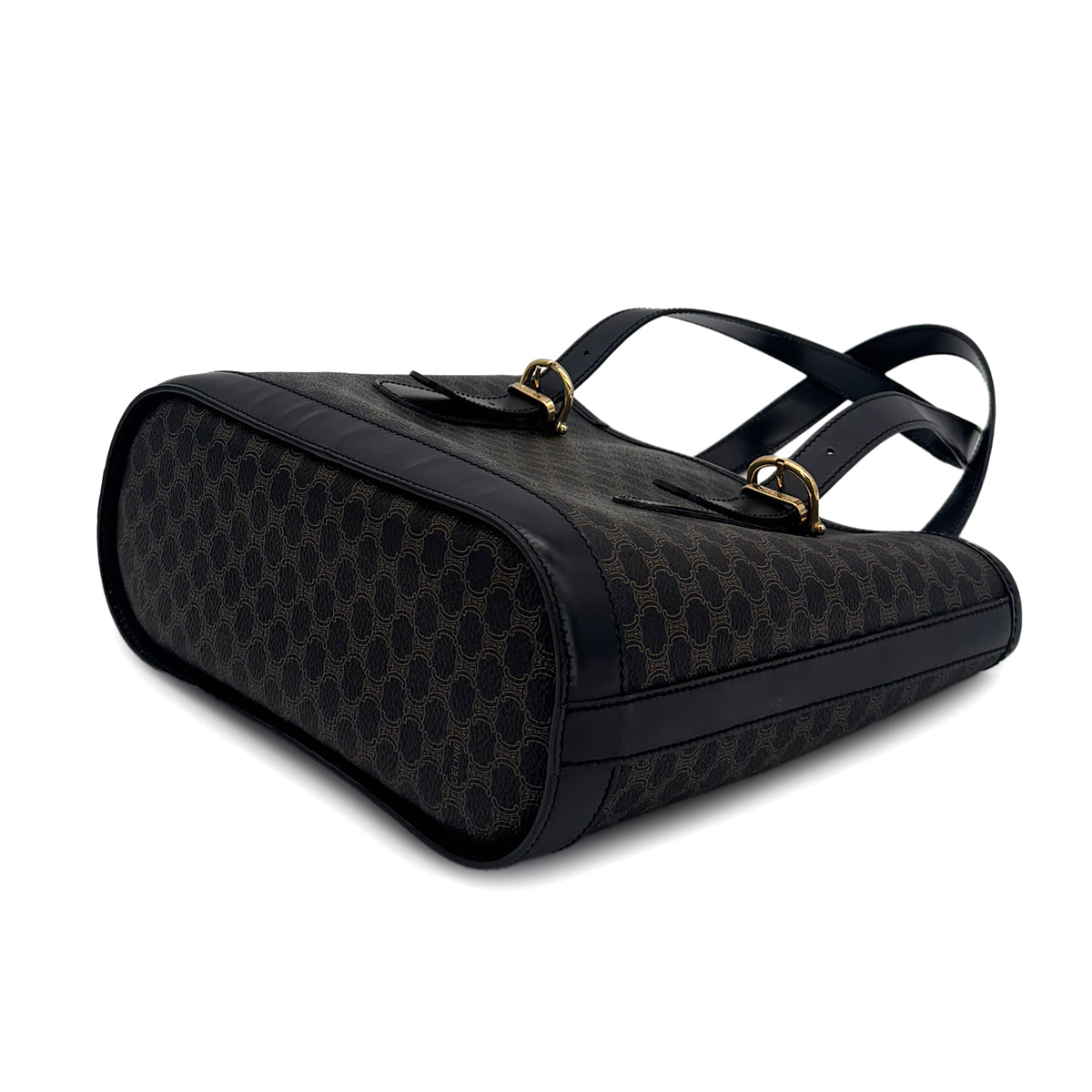 CELINE VINTAGE MACADAM TOTE BAG BLACK LEATHER PVC 90291898