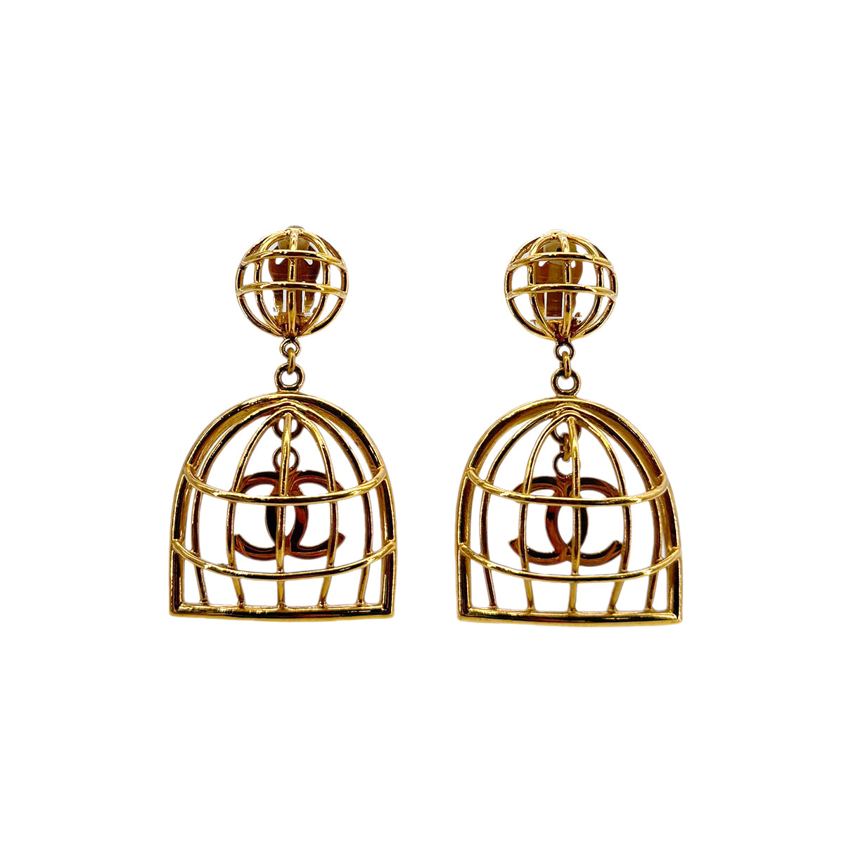 CHANEL VINTAGE EARRINGS BIRDCAGE COCOMARK ACCESSORY 93P 90291904