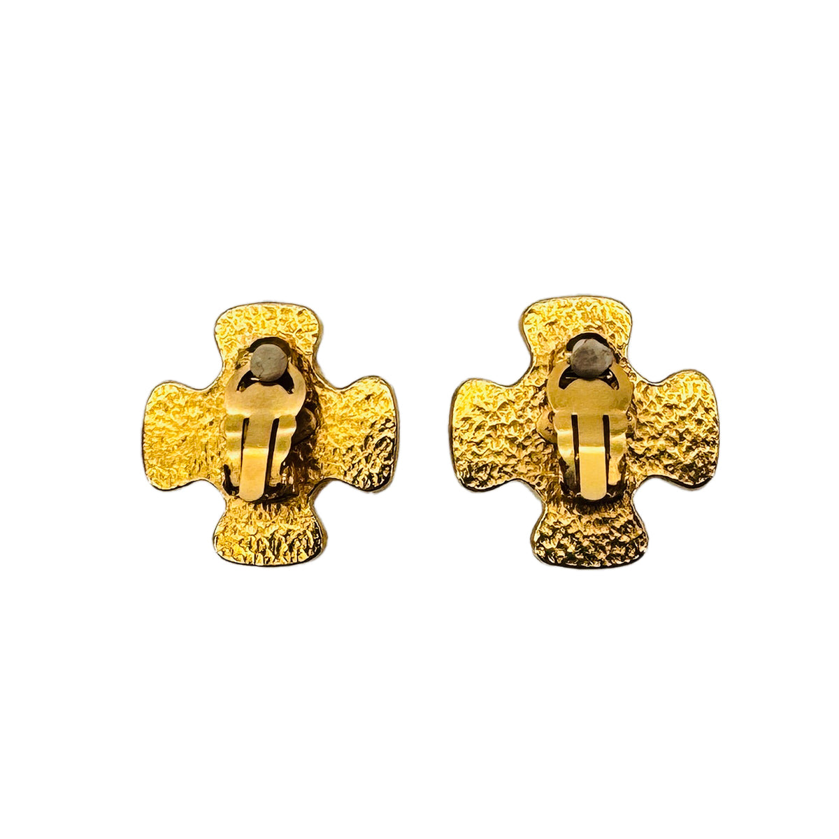 CHANEL VINTAGE EARRINGS GRIPORE COCOMARK FAUX PEARL STONE GREEN GOLD ACCESSORY 94A 90291908