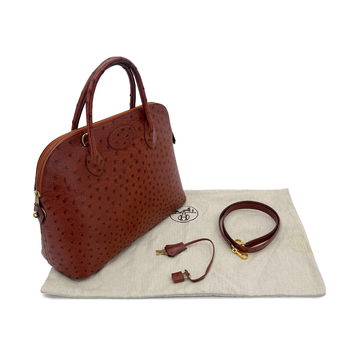 HERMES BOLIDE 35 CHESTNUT OSTRICH HAND SHOULDER BAG 〇Y GHW 90292039