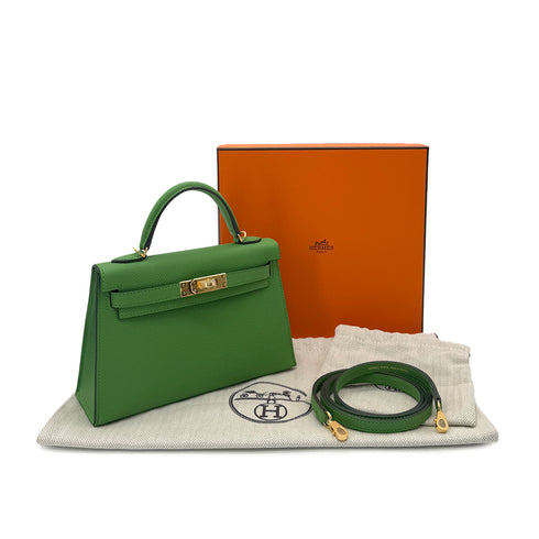 HERMES MINI KELLY 20 SELLIER VERT YUCCA VEAU EPSOM HAND SHOULDER BAG B GHW 90292045 - PURPOSE