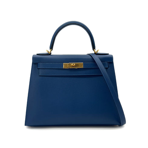 HERMES KELLY 28 SELLIER DEEP BLUE VEAU MADAME HAND SHOULDER BAG B GHW 90292046 - PURPOSE
