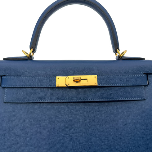 HERMES KELLY 28 SELLIER DEEP BLUE VEAU MADAME HAND SHOULDER BAG B GHW 90292046 - PURPOSE